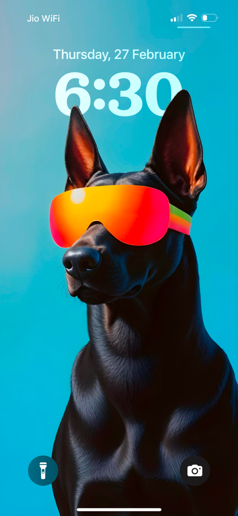 Lagguy Wallpaper Background - Black dog wearing orange goggles wallpaper on an iPhone lock screen with depth effect
