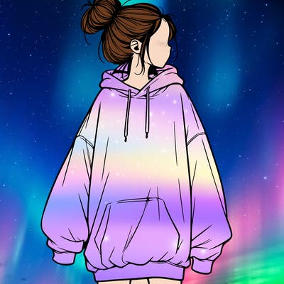 realistic girl with a oversized sweatshirt on and a bun