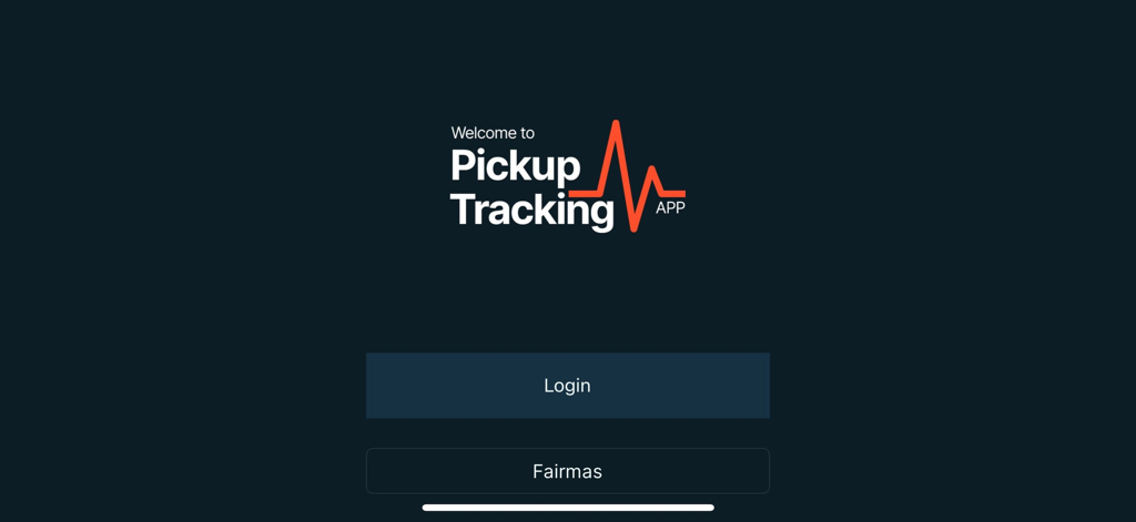 Fairmas PickupTracking app welcome and login screen.