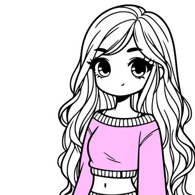 girl with long hair and a crop top with a sweater