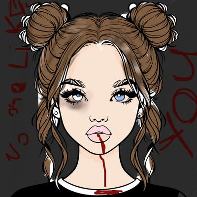 realistic girl with two buns in hair and lips