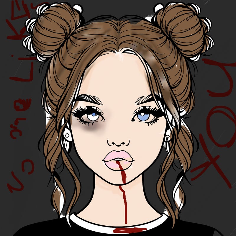 realistic girl with two buns in hair and lips