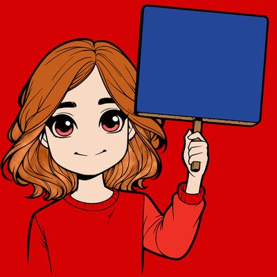 realistic girl holding up a sign