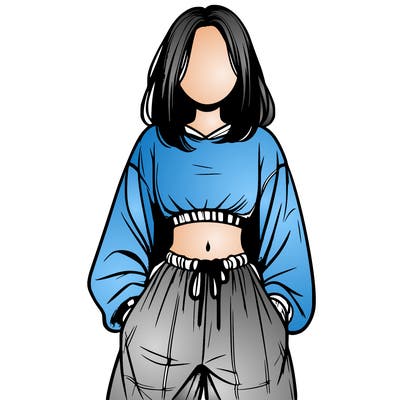 realistic girl faceless with baggy pants and a crop top