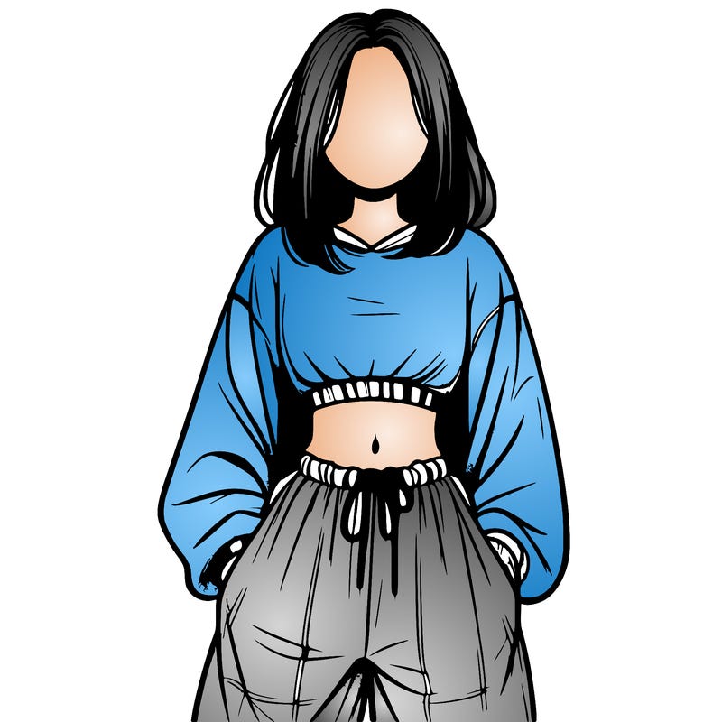 realistic girl faceless with baggy pants and a crop top