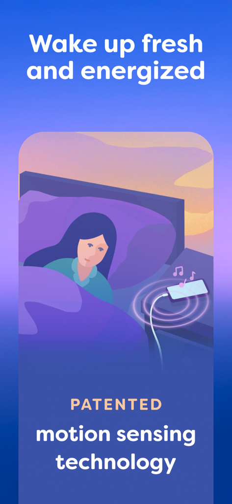 Sleepwave: Alarm & Tracker - An illustration showing Sleepwave patented contactless motion sensing technology for a gentle awakening