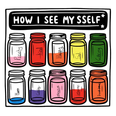 8 empty jar and at the top is says “how i see myself jars”