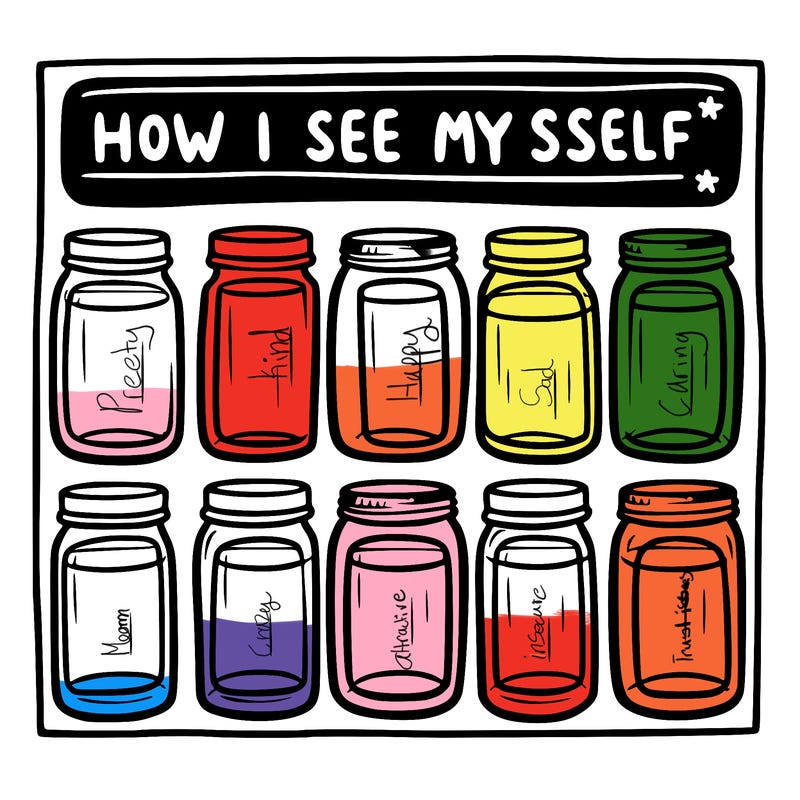 8 empty jar and at the top is says “how i see myself jars”