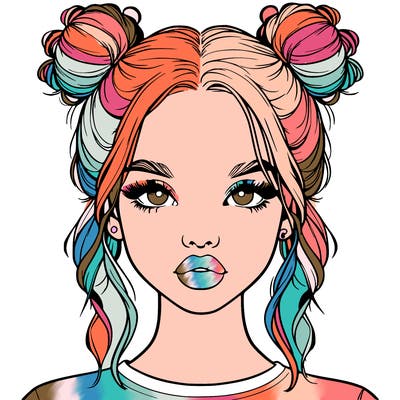 realistic girl with two buns in hair and lips