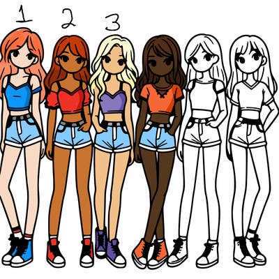 a group of girls wearing crop tops and shorts