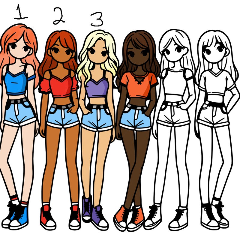 a group of girls wearing crop tops and shorts