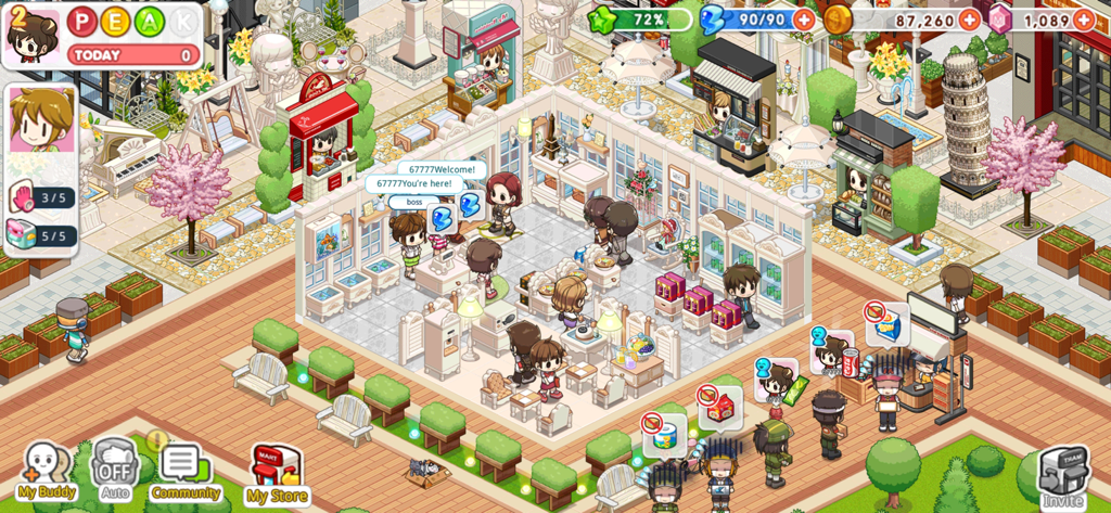 My Store Tycoon - Personajes chibi en una tienda de conveniencia decorada dentro de My Store Tycoon