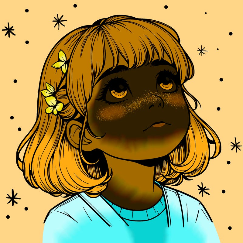 realistic girl looking up