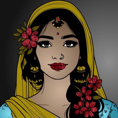 realistic girl with flowers