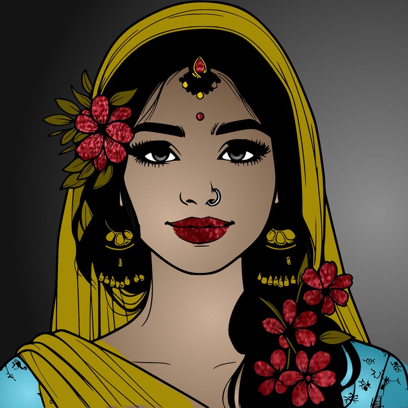 realistic girl with flowers