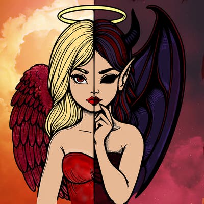 realistic angel half demon