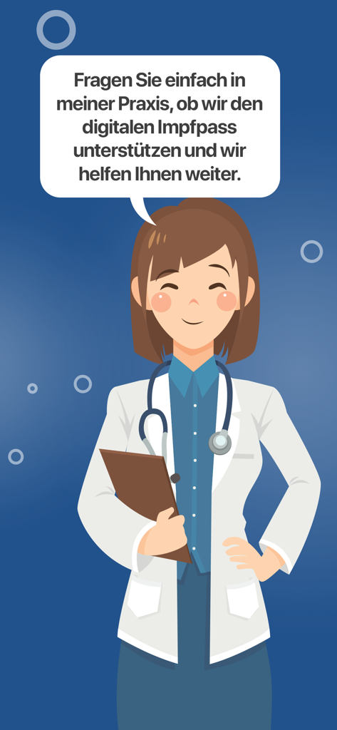impf.app - Ilustración de una doctora explicando el pase de vacunación digital