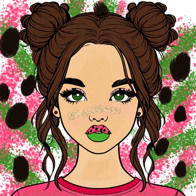 realistic girl with two buns in hair and lips
