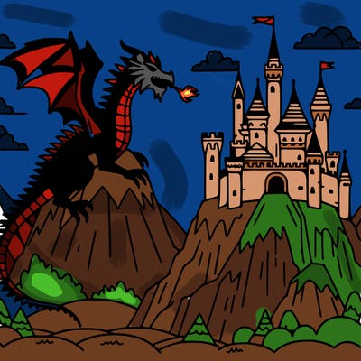 dragon in a castle on top of mountain