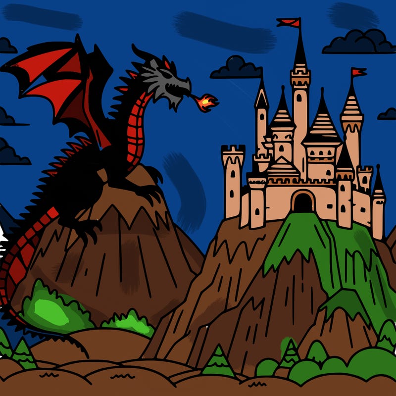 dragon in a castle on top of mountain