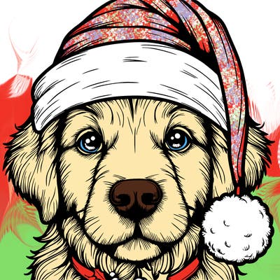 realistic dog with a christmas hat