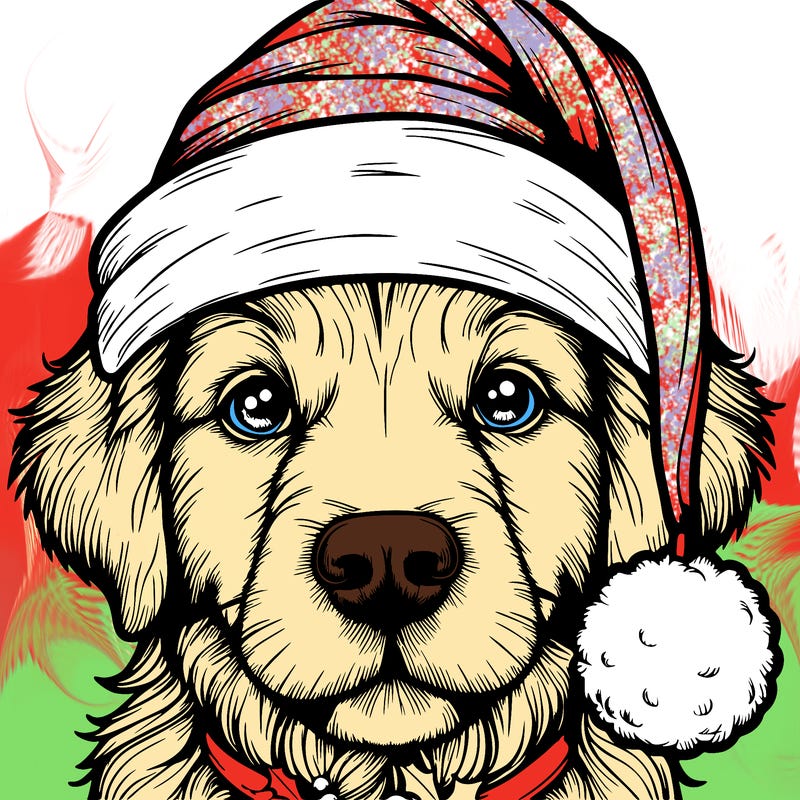 realistic dog with a christmas hat