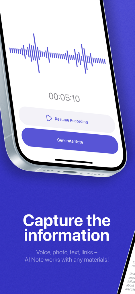 Lecture AI Note Taker, Summary - Interface do aplicativo Notimo para gravar áudio e gerar notas com IA