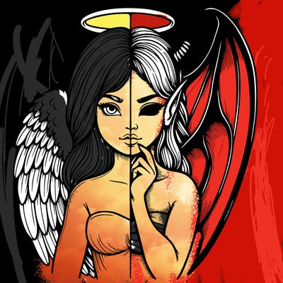 realistic angel half demon