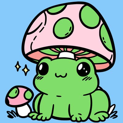 a cute frog with a mushroom hat