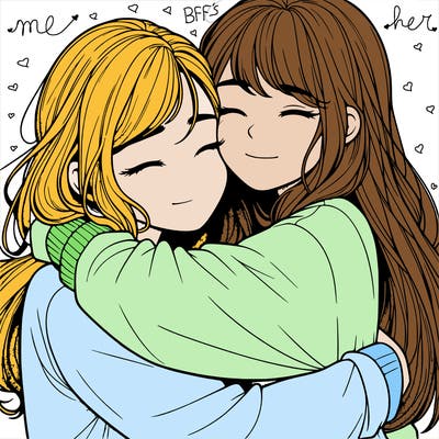 realistic two girls hugging