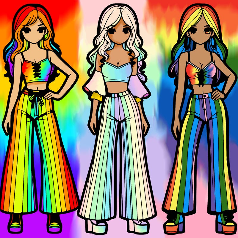 girls with flare pants and crop tops realistic