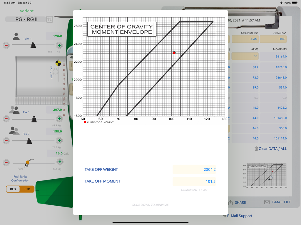 Cessna 172 Mass and Balance center of gravity moment envelope graph