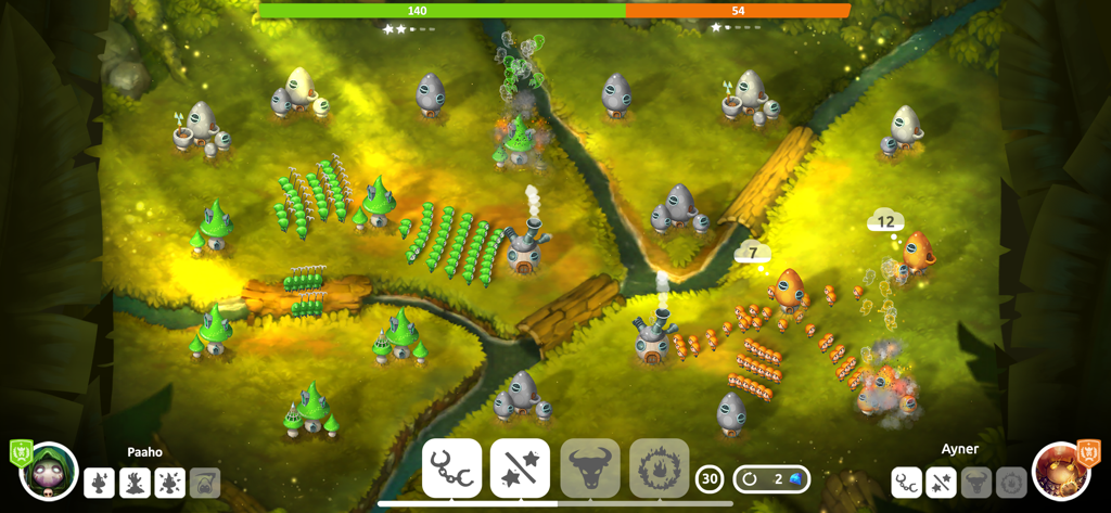 Mushroom Wars 2 real time strategy gameplay showing fungal armies attacking and defending bases