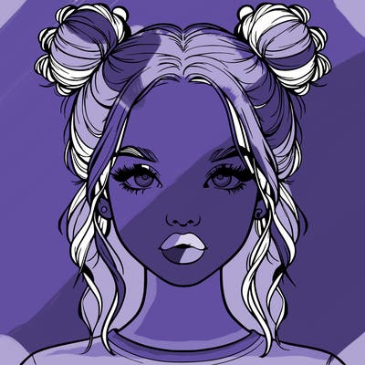 realistic girl with two buns in hair and lips