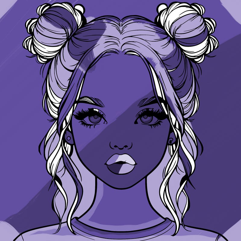 realistic girl with two buns in hair and lips