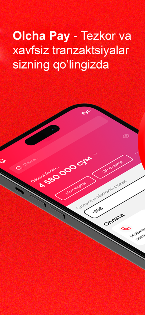 Olcha Pay mobile application screen displaying digital wallet balance and payment services.