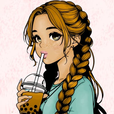 realistic girl with braided hair drinking boba