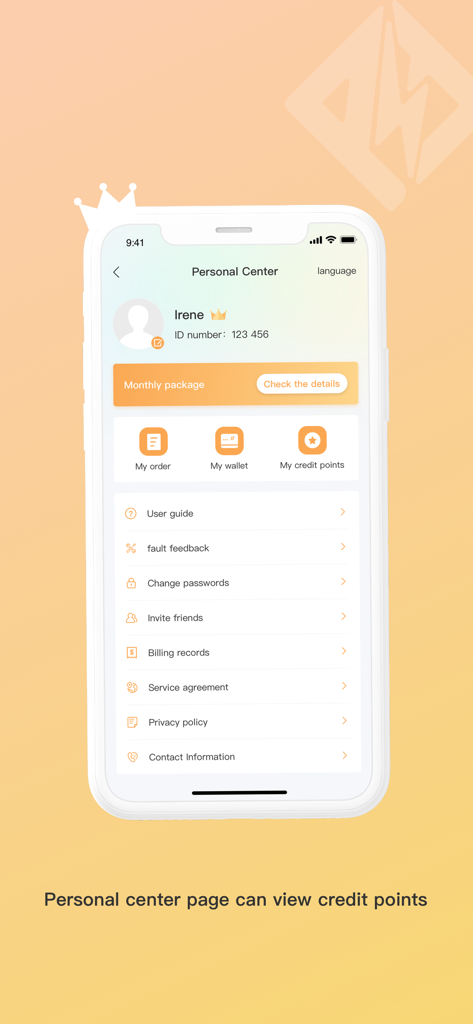 PowerFlash++ - PowerFlash++ app personal center screen showing user profile details, wallet, and credit points.