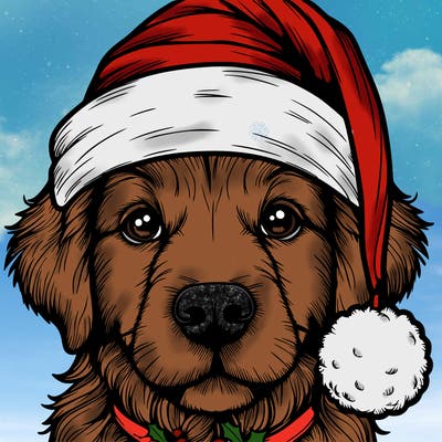 realistic dog with a christmas hat