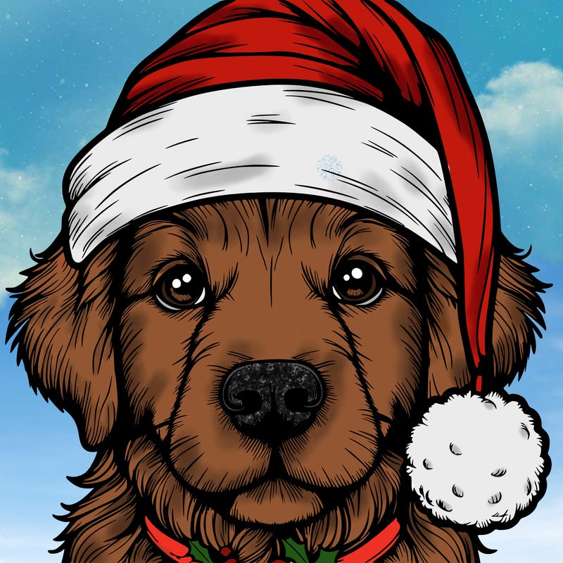 realistic dog with a christmas hat
