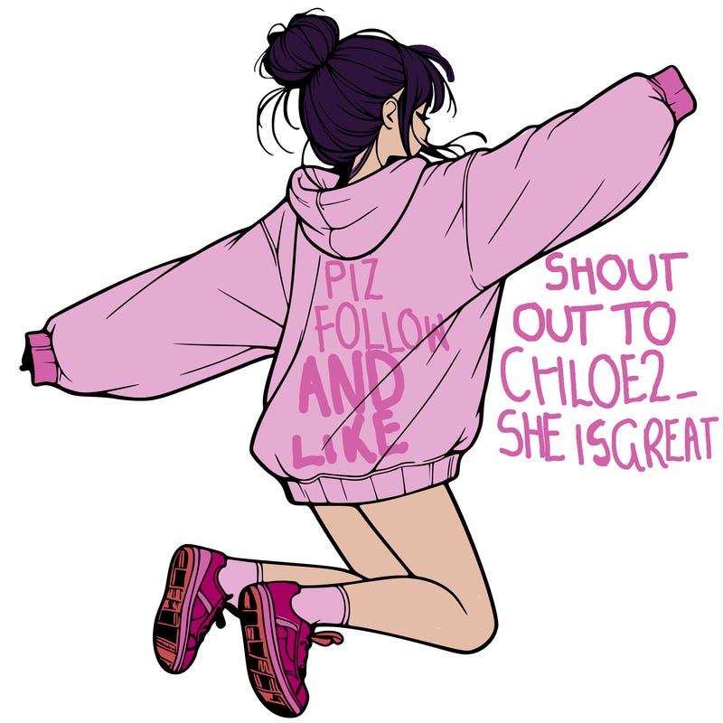 realistic girl jumping with a bun and oversized sweatshirt