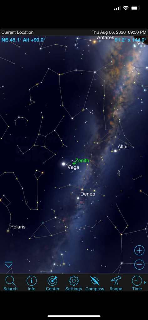 Celestron SkyPortal - Interfaz de mapa estelar del cielo nocturno de la aplicación móvil Celestron SkyPortal