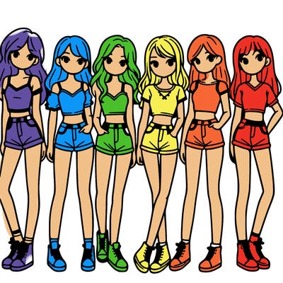 a group of girls wearing crop tops and shorts