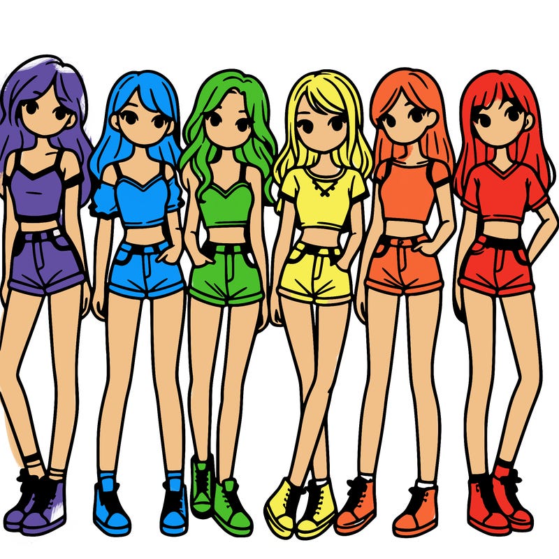 a group of girls wearing crop tops and shorts