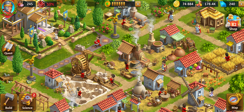 Rise of the Roman Empire: Rome - Una bulliciosa ciudad romana antigua con producción de recursos y arquitectura clásica