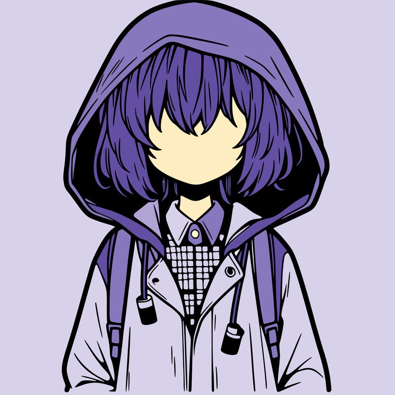 little anime girl in a raincoat her hair is covering her eyes she has a lighter