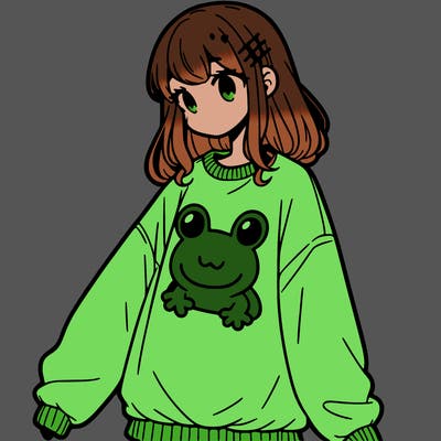 girl wearing frogging sweatshirt