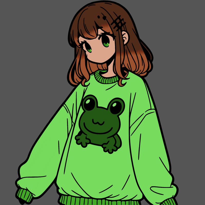 girl wearing frogging sweatshirt