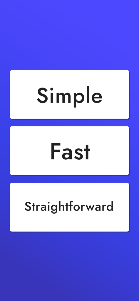 Your Peak Flow - A minimalist graphic highlighting the app qualities Simple Fast and Straightforward on a purple background