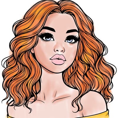 realistic girl with wavy hair and lips